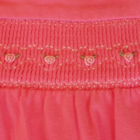 LITTLE ME 🌺 Vintage 2pc Coral Smocked Floral Embroidery Ruffled Dress Outfit 3M - Picture 5 of 17